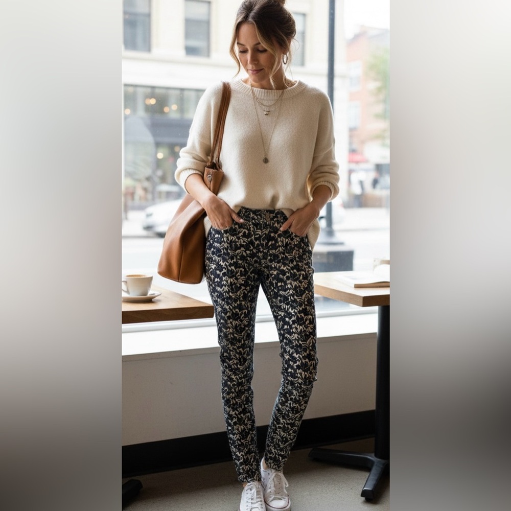 Tory Burch Floral Print Denim Long Pants Women’s 
Size: 27